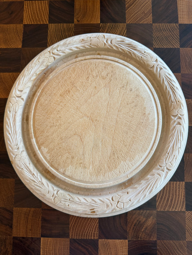 Antique English Hand Carved Bread Board with Botanical Border