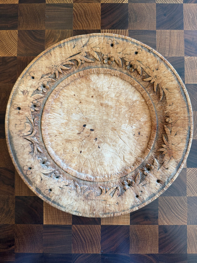 Antique English Wooden Bread Board with Florals