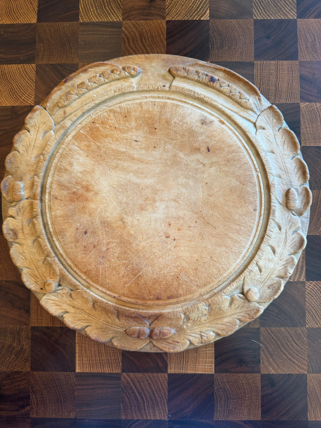 Antique English Wooden Bread Board with Wheat and Acorns