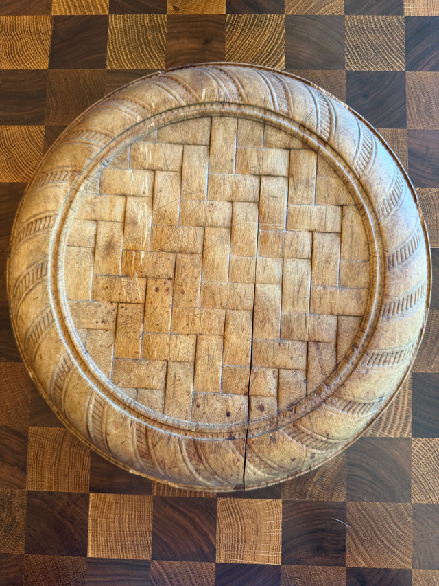 Antique English Wooden Bread Board with Lattice/ Woven Pie Crust design