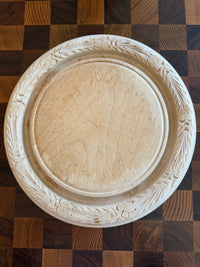 Antique English Hand Carved Bread Board with Botanical Border