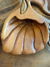 Vintage Hand Carved Floral Wood Relief Wall Hanging 8x10