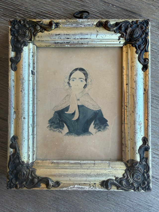 Antique Watercolor of a lady, Joseph Agate Family Grocer & Tea Dealer Emsworth 5x6