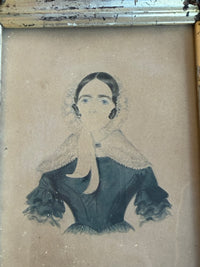 Antique Watercolor of a lady, Joseph Agate Family Grocer & Tea Dealer Emsworth 5x6